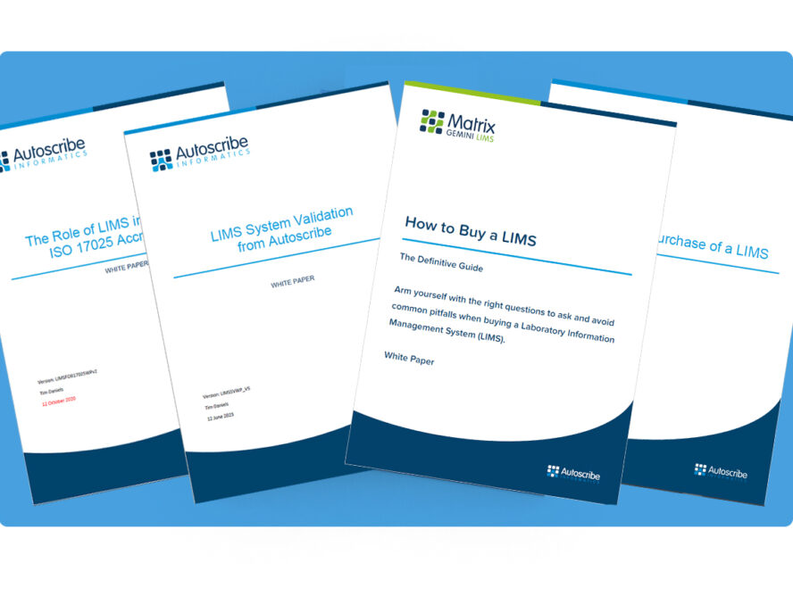 Group of four white papers, highlighting the breadth of white papers about LIMS in the white papers section of this website.